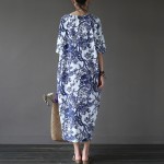 Chinese style Flower Print Plus size Women Dress Loose Casual Oversized Summer Dress Robe Femme Linen Cotton Long Dresses A002