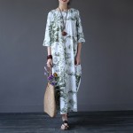 Chinese style Vintage Print Women Long Dress O-neck Loose Casual Plus size Summer Maxi Dress Oversized Robe Longue Femme A061