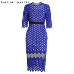 Chu Ni 2018 New 3XL Plus Size Blue Lace Patchwork Pencil Women Dress Autumn High Neck Half Sleeves Sexy Bodycon Dress M092