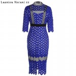 Chu Ni 2018 New 3XL Plus Size Blue Lace Patchwork Pencil Women Dress Autumn High Neck Half Sleeves Sexy Bodycon Dress M092