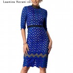 Chu Ni 2018 New 3XL Plus Size Blue Lace Patchwork Pencil Women Dress Autumn High Neck Half Sleeves Sexy Bodycon Dress M092