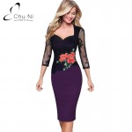 Chu Ni 5XL Dress 2017 Women Embroidery Floral See Through Dresses Lace Party Evening Bridemaid Mother of Bride Casual Dress N086