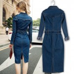 Chu Ni New 2017 Women Denim Dress Slim Jeans Dress One-piece Cowboy Dress With Belt For Women jeans Split dress 4XL N092