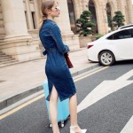 Chu Ni New 2017 Women Denim Dress Slim Jeans Dress One-piece Cowboy Dress With Belt For Women jeans Split dress 4XL N092