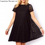 Chu Ni Plus Size 2018 Women Casual Lace Princess Dresses Solid Short Sleeve O-Neck Party Loose A Line Short Mini Dress L033