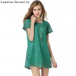 Chu Ni Plus Size 2018 Women Casual Lace Princess Dresses Solid Short Sleeve O-Neck Party Loose A Line Short Mini Dress L033