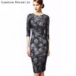 Chu Ni Women Autumn Elegant Floral Print Dress Retro Slim Work Office Business Wear Party Sheath Fitted Pencil Dress 3XL M033