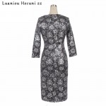 Chu Ni Women Autumn Elegant Floral Print Dress Retro Slim Work Office Business Wear Party Sheath Fitted Pencil Dress 3XL M033