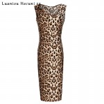 Chu Ni Women Elegant Leopard Dress Sexy Deep V Sleeveless Dresses Party Club Wear Sheath Pencil Casual Dress Plus Size 2XL MI03