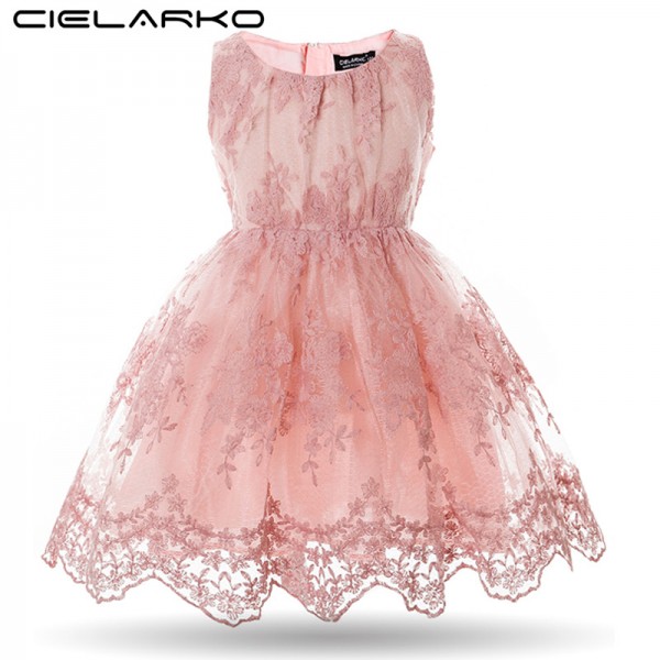 Cielarko Girls Dress Fancy Kids Lace Dresses Flower Mesh Children Wedding Gowns Formal Prom Vestidos Baby Frocks for Girl