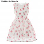 Cielarko Girls Print Dress Pink Strawberry Summer Kids Dresses Cotton Princess Beach Baby Frock Fashion Children Daily Clothing