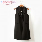 Classic Style Long Suit Vest Women 2017 Spring Autumn New Casual Lady Black Waistcoat Sleeveless Jacket With Two Pockets XXL