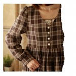 Classic Vintage Brown Plaid Long Dress Preppy British Mori Girl Style Lace Retro Dresses Women Fada Vestido Autumn Spring Winter