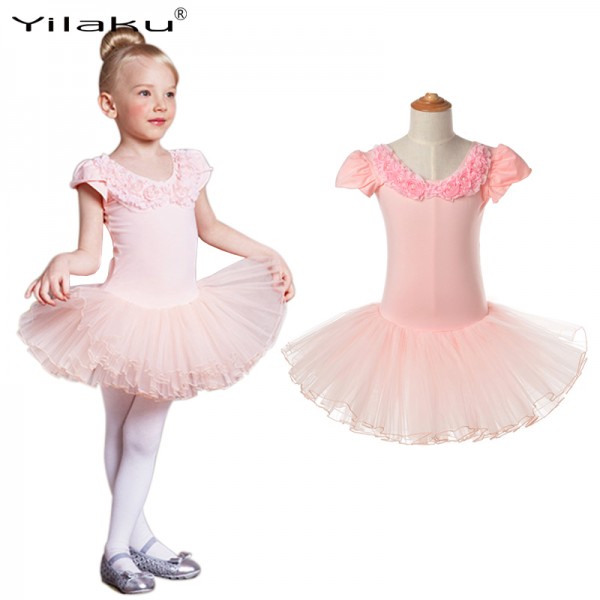 Classical Girl Ballet Tutu Dress Children Dance Costume Petal Sleeve Girls Lace Dresses Floral Kids Girl Ballerina Dress CA385