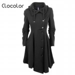 Clocolor Asymmetric Black Coat Stand Collar Long Sleeve Women Overcoat Elegant Single-Breasted Slim Fall Winter women coat