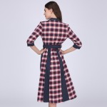 Clocolor Autumn Plaid Women Dress Half Sleeve Sexy V Neck Women Dresses Casual Patchwork Midi Dress Fashion Party Female Dress