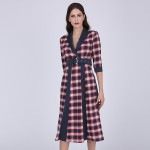 Clocolor Autumn Plaid Women Dress Half Sleeve Sexy V Neck Women Dresses Casual Patchwork Midi Dress Fashion Party Female Dress