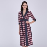 Clocolor Autumn Plaid Women Dress Half Sleeve Sexy V Neck Women Dresses Casual Patchwork Midi Dress Fashion Party Female Dress