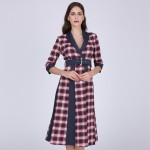 Clocolor Autumn Plaid Women Dress Half Sleeve Sexy V Neck Women Dresses Casual Patchwork Midi Dress Fashion Party Female Dress