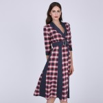 Clocolor Autumn Plaid Women Dress Half Sleeve Sexy V Neck Women Dresses Casual Patchwork Midi Dress Fashion Party Female Dress