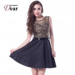 Comeondear Fit And flare Skater Dress Round Neck Sleeveless Lace Insert Cute Short Dress RJ80049 Zip Plus Size Sweet Black Dress