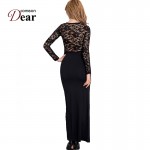 Comeondear Hot Selling Black Lace Women Sexy Dress O-Neck Long Sleeve Floor Length Party Dresses RB70196 Women Long Dress 2017