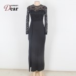 Comeondear Hot Selling Black Lace Women Sexy Dress O-Neck Long Sleeve Floor Length Party Dresses RB70196 Women Long Dress 2017