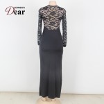 Comeondear Hot Selling Black Lace Women Sexy Dress O-Neck Long Sleeve Floor Length Party Dresses RB70196 Women Long Dress 2017