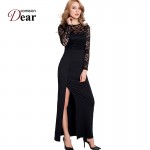 Comeondear Hot Selling Black Lace Women Sexy Dress O-Neck Long Sleeve Floor Length Party Dresses RB70196 Women Long Dress 2017