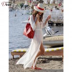 Comeondear White See-through Beach Anklet Length  Sexy Beach Dress Shirt Style New Arrival B246 High Quality Bathing Suit Dress