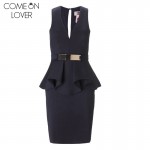 Comeonlover Hot Peplum Solid Robe Femme Ete 2017 Party Casual Office Woman Plus size Deep V-Neck Bodycon Vintage Dress RE70066