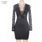 Comeonlover Knee Length New Fashion Sexy Clothing Woman Long Lace Sleeve Hollow Out RT800 Plus Size Long Purple Velvet Dress