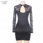 Comeonlover Knee Length New Fashion Sexy Clothing Woman Long Lace Sleeve Hollow Out RT800 Plus Size Long Purple Velvet Dress