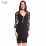 Comeonlover Knee Length New Fashion Sexy Clothing Woman Long Lace Sleeve Hollow Out RT800 Plus Size Long Purple Velvet Dress