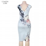 Comeonlover New Arrival V-back Bodycon Dresses Sleeveless Sexy Off the Shoulder Women Dress Summer RT80295 Floral Print Dress