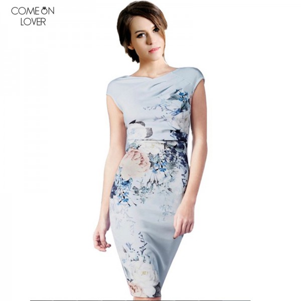 Comeonlover New Arrival V-back Bodycon Dresses Sleeveless Sexy Off the Shoulder Women Dress Summer RT80295 Floral Print Dress