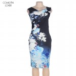 Comeonlover New Arrival V-back Bodycon Dresses Sleeveless Sexy Off the Shoulder Women Dress Summer RT80295 Floral Print Dress