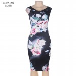 Comeonlover New Arrival V-back Bodycon Dresses Sleeveless Sexy Off the Shoulder Women Dress Summer RT80295 Floral Print Dress