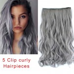 Cosplay hairpieces  24" One Piece Straight grandma gray Clip In Hair Extensions Synthetic False Hair Hairpiece  For Women Girls