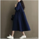 Cotton Linen White Color Women Dress 2017 Spring New  Long Sleeve Stand Neck Loose Plus Size Bat Sleeve Irregular Dress