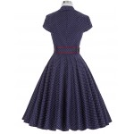 Cotton Polka Dot dresses 2016 Summer women Lapel Collar short sleeve vinatge rockabilly housewife pin up dress with belt 50s