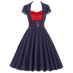 Cotton Polka Dot dresses 2016 Summer women Lapel Collar short sleeve vinatge rockabilly housewife pin up dress with belt 50s