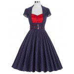 Cotton Polka Dot dresses 2016 Summer women Lapel Collar short sleeve vinatge rockabilly housewife pin up dress with belt 50s