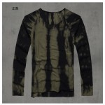 Cotton long sleeve t shirt men 2016 new Dark green tie-dye Stylish Frazzle TeeTops Slim Fit O-neck T-shirt Casual brand clothing