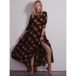 Curiosity Fashion First Kiss Long Sleeve Floral Printed Maxi Dress Plus Size V Nect Boho Women Dresses