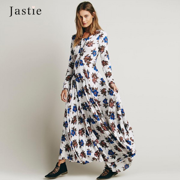 Curiosity Fashion First Kiss Long Sleeve Floral Printed Maxi Dress Plus Size V Nect Boho Women Dresses