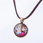 Cute Cartoon character Jewelry Glass Cabochon  Brown Leather Chain Necklace Pendants Fashion Collares Women Girl Children Gift