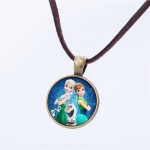 Cute Cartoon character Jewelry Glass Cabochon  Brown Leather Chain Necklace Pendants Fashion Collares Women Girl Children Gift