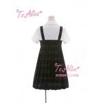 Cute Girls Preppy Style Japanese Uniform JK Long Pleated Dress Sleeveless Tank Round Collar Black Dress 2 Length Style