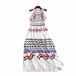 Cute Vintage fashion patterns print long dress sleeveless beading casual dresses new 2017 spring summer brand runway white